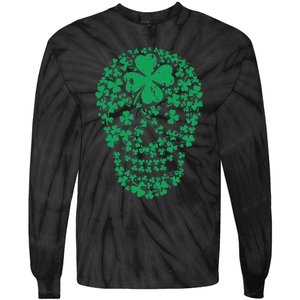 Shamrock Skull, Lucky Clover Leaf Irish Skull Tie-Dye Long Sleeve Shirt