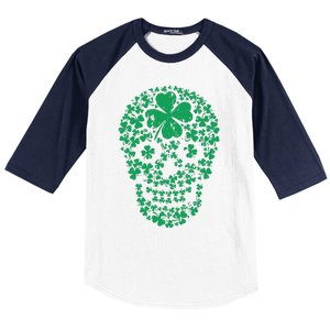 Shamrock Skull, Lucky Clover Leaf Irish Skull Baseball Sleeve Shirt