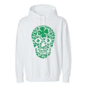 Shamrock Skull, Lucky Clover Leaf Irish Skull Garment-Dyed Fleece Hoodie