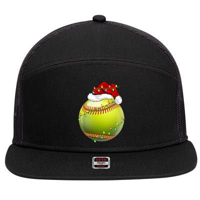 Softball Sports Lover Xmas Santa Hat Softball Christmas Cool Gift 7 Panel Mesh Trucker Snapback Hat