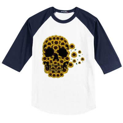 Sunflower Skull Lazy Halloween Costume Cute Skeleton Baseball Sleeve Shirt