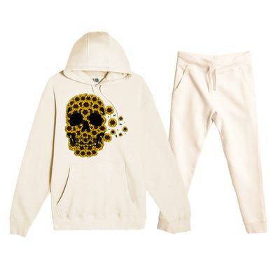 Sunflower Skull Lazy Halloween Costume Cute Skeleton Premium Hooded Sweatsuit Set