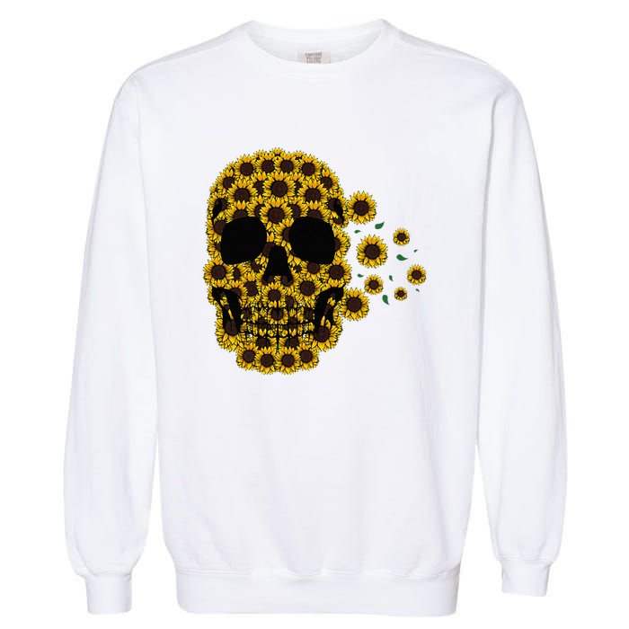 Sunflower Skull Lazy Halloween Costume Cute Skeleton Garment-Dyed Sweatshirt