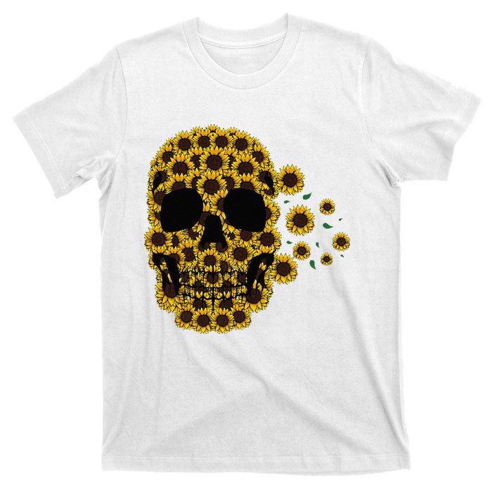 Sunflower Skull Lazy Halloween Costume Cute Skeleton T-Shirt