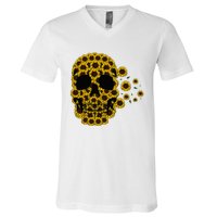 Sunflower Skull Lazy Halloween Costume Cute Skeleton V-Neck T-Shirt