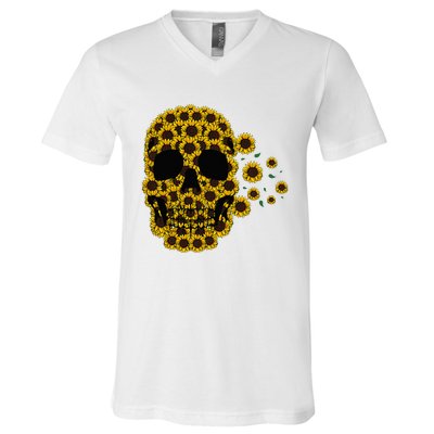 Sunflower Skull Lazy Halloween Costume Cute Skeleton V-Neck T-Shirt