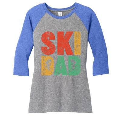 Skiing Sports Lover Retro Style Skiing Ski Dad Fathers Day Cute Gift Women's Tri-Blend 3/4-Sleeve Raglan Shirt