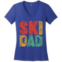 Skiing Sports Lover Retro Style Skiing Ski Dad Fathers Day Cute Gift Women's V-Neck T-Shirt