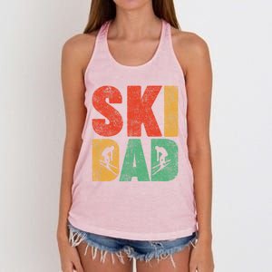 Skiing Sports Lover Retro Style Skiing Ski Dad Fathers Day Cute Gift Women's Knotted Racerback Tank