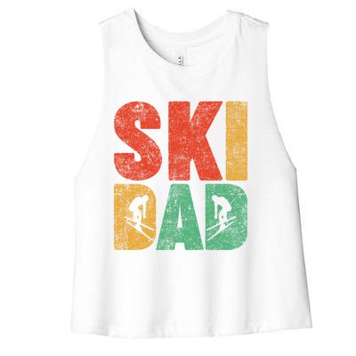 Skiing Sports Lover Retro Style Skiing Ski Dad Fathers Day Cute Gift Women's Racerback Cropped Tank