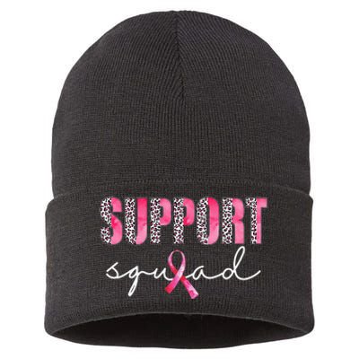 Support Squad Leopard Pink Warrior Breast Cancer Awareness Sustainable Knit Beanie