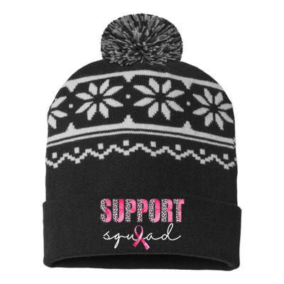 Support Squad Leopard Pink Warrior Breast Cancer Awareness USA-Made Snowflake Beanie