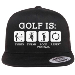 Swing Swear Look For Ball Repeat Funny Golfing National Flat Bill Trucker Hat