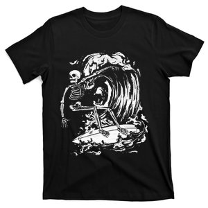 Skeleton Surfing Lazy Halloween Costume Skull Bones Surfer T-Shirt