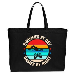 Swimming Swim Lover Gaming Swimmer By Day Gamer By Night Cotton Canvas Jumbo Tote