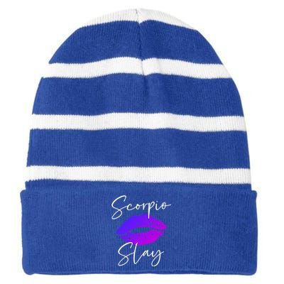 Scorpio Slay Lipstick Lips Birthday S Gift Striped Beanie with Solid Band