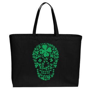 Shamrock Skull, Lucky Clover Leaf Irish Skull Cotton Canvas Jumbo Tote