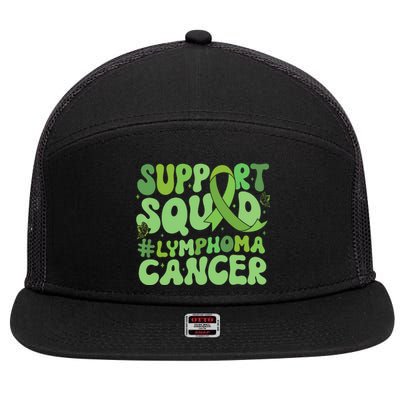 Support Squad Lymphoma Cancer Awareness Green Ribbon 7 Panel Mesh Trucker Snapback Hat