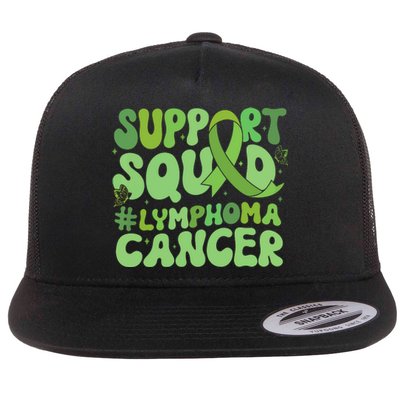 Support Squad Lymphoma Cancer Awareness Green Ribbon Flat Bill Trucker Hat