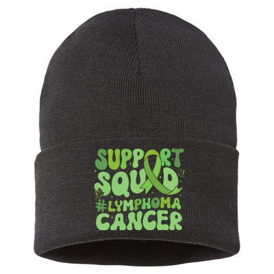 Support Squad Lymphoma Cancer Awareness Green Ribbon Sustainable Knit Beanie