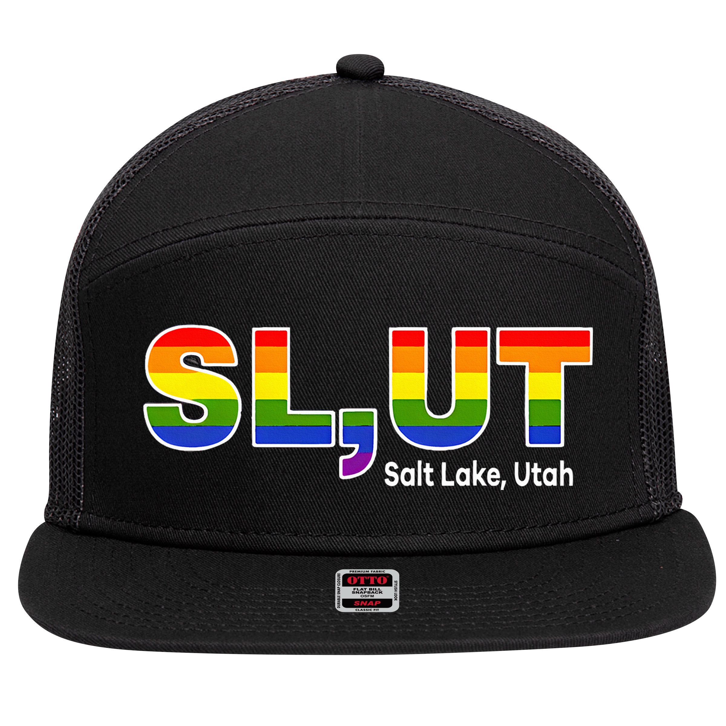 SlUt Salt Lake Utah Lgbtq Pride Funny Sarcasm Saying 7 Panel Mesh Trucker Snapback Hat