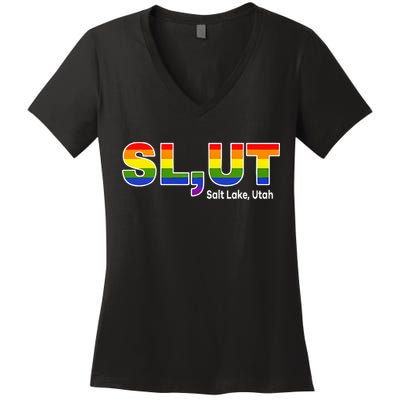SlUt Salt Lake Utah Lgbtq Pride Funny Sarcasm Saying Women's V-Neck T-Shirt