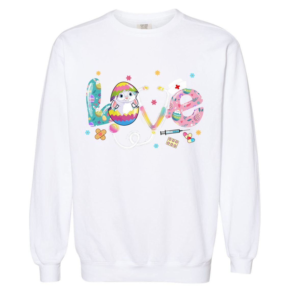 Stethoscope Scrub Life Nurse Bunny Easter Day Outfits Funny Gift Garment-Dyed Sweatshirt