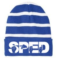 Sped Sign Language Gift Special Education Teacher Great Gift Striped Beanie with Solid Band