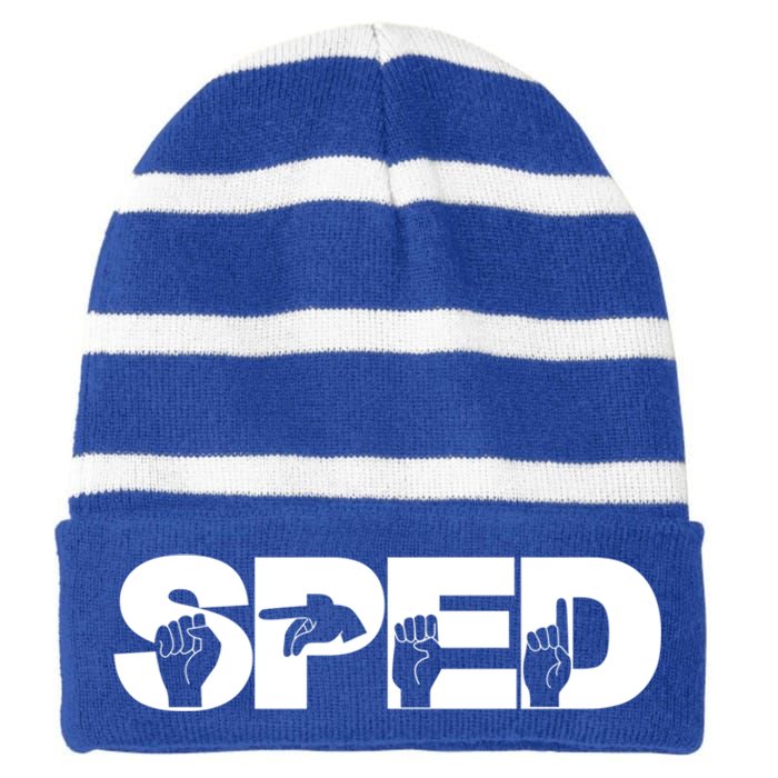 Sped Sign Language Gift Special Education Teacher Great Gift Striped Beanie with Solid Band