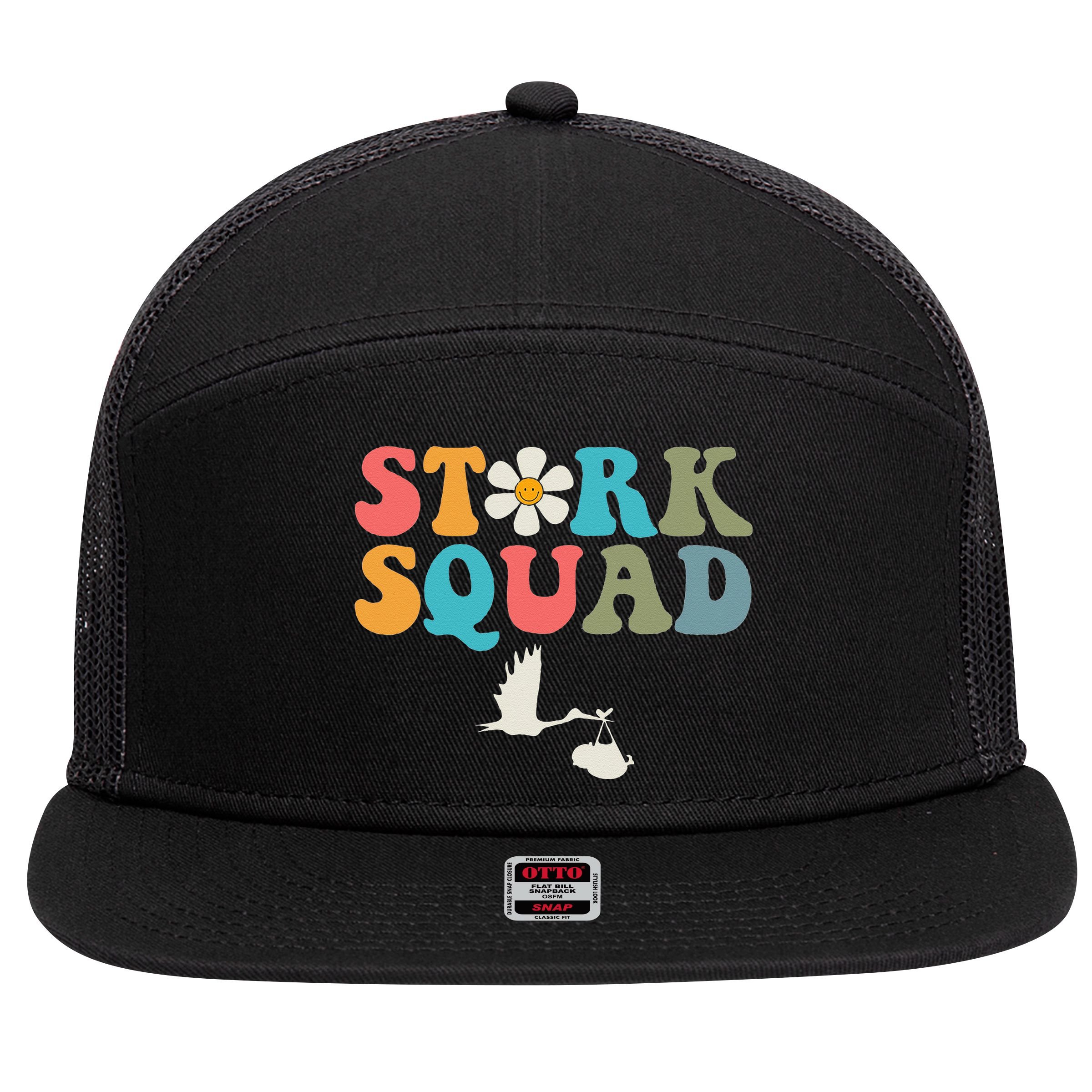 Stork Squad Labor & Delivery Nurse L&D Mother Baby 7 Panel Mesh Trucker Snapback Hat