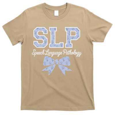SLP Speech Language Pathology Floral Coquette Blue Bow T-Shirt