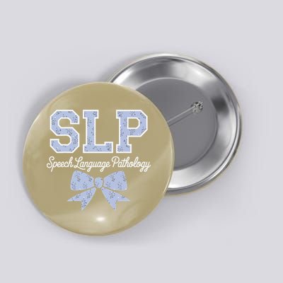 SLP Speech Language Pathology Floral Coquette Blue Bow Button