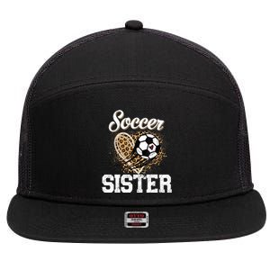 Soccer Sister Leopard Funny Soccer Sister Mother's Day 7 Panel Mesh Trucker Snapback Hat