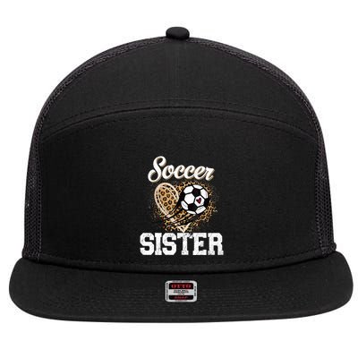 Soccer Sister Leopard Funny Soccer Sister Mother's Day 7 Panel Mesh Trucker Snapback Hat