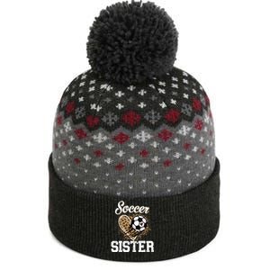 Soccer Sister Leopard Funny Soccer Sister Mother's Day The Baniff Cuffed Pom Beanie