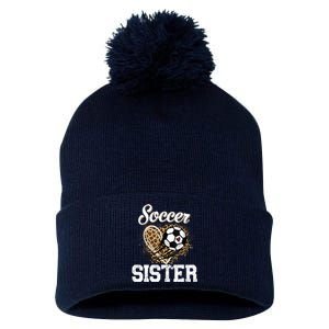 Soccer Sister Leopard Funny Soccer Sister Mother's Day Pom Pom 12in Knit Beanie