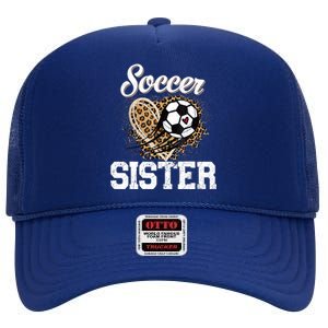 Soccer Sister Leopard Funny Soccer Sister Mother's Day High Crown Mesh Back Trucker Hat