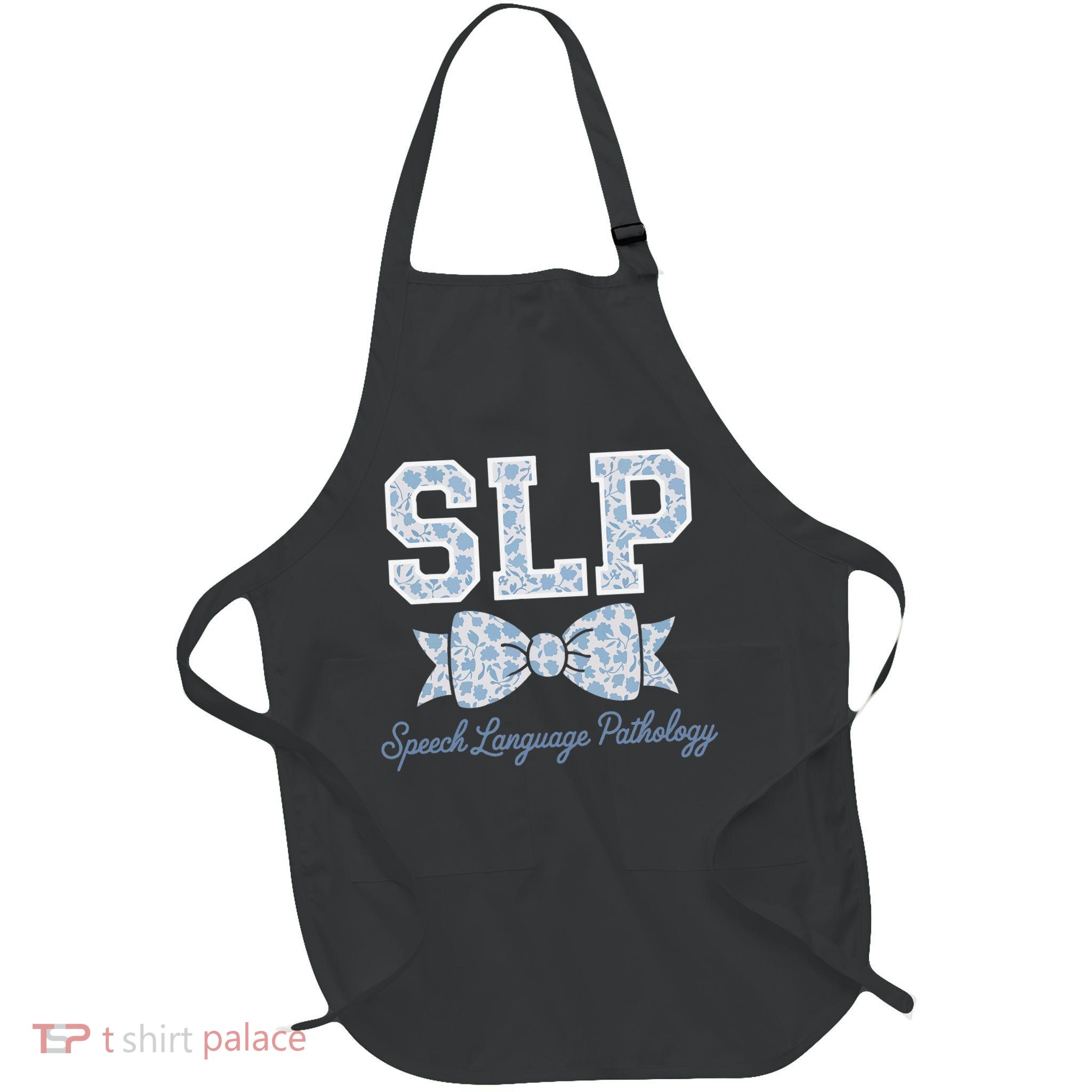 SLP Speech Language Pathology Floral Coquette Blue Bow Full-Length Apron With Pockets