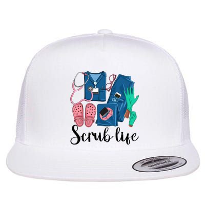 Stylish Scrub Life Design Nurse Life For Healthcare Workers Flat Bill Trucker Hat