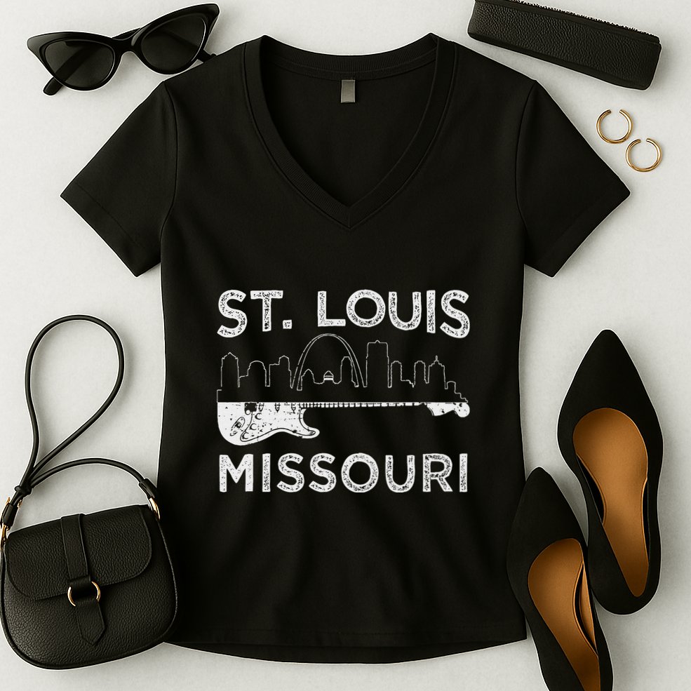 Souvenir St Louis Guitar Music Missouri St. Louis Women's V-Neck T-Shirt