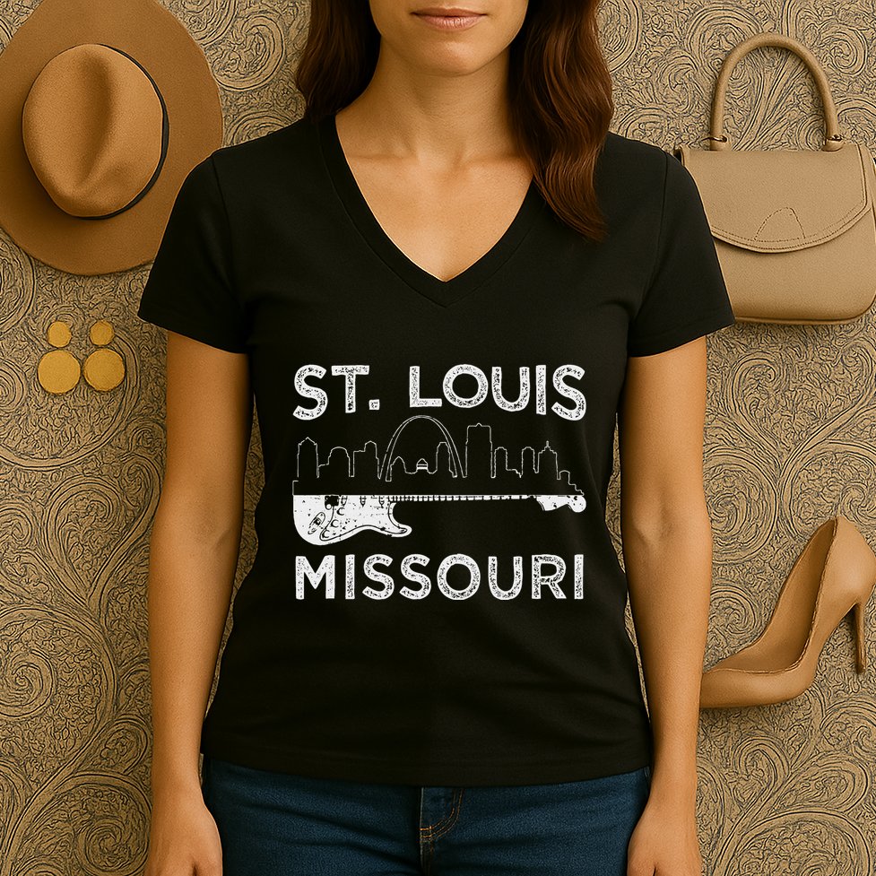 Souvenir St Louis Guitar Music Missouri St. Louis Women's V-Neck T-Shirt