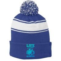 Skier Skiing Life Is Better On The Slopes Winter Skiing Gift Stripe Pom Pom Beanie