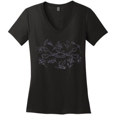 Subtle Sapphic Lesbian Wildflower Lgbtq Pride Month Women's V-Neck T-Shirt