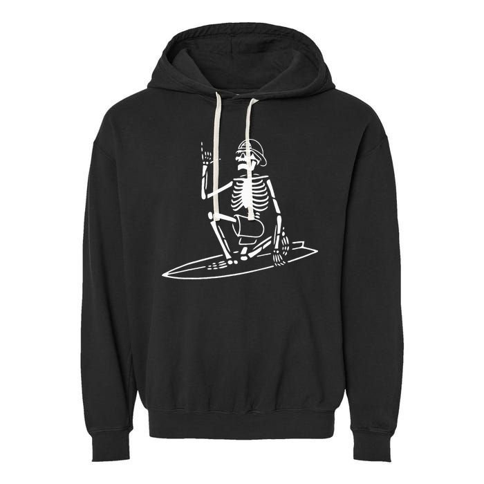 Skeleton Surfing Lazy Halloween Costume Skull Bones Surfer Garment-Dyed Fleece Hoodie