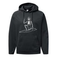 Skeleton Surfing Lazy Halloween Costume Skull Bones Surfer Performance Fleece Hoodie