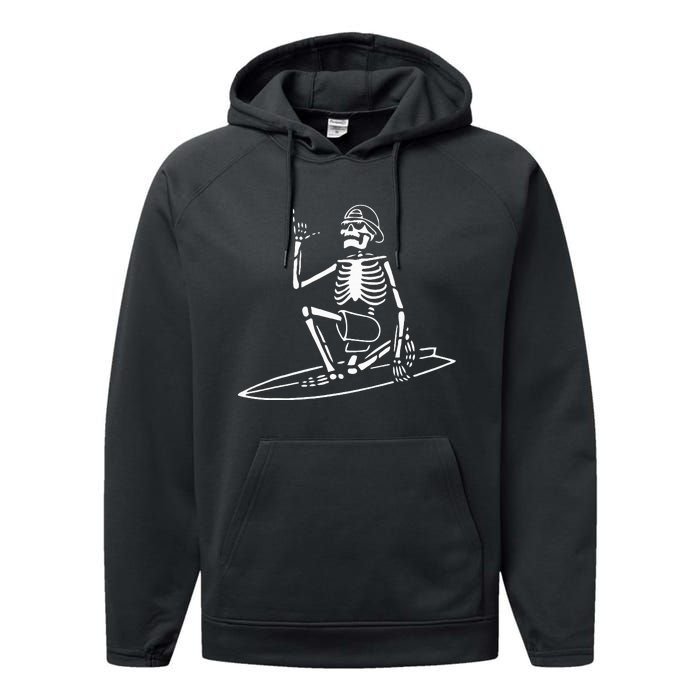 Skeleton Surfing Lazy Halloween Costume Skull Bones Surfer Performance Fleece Hoodie