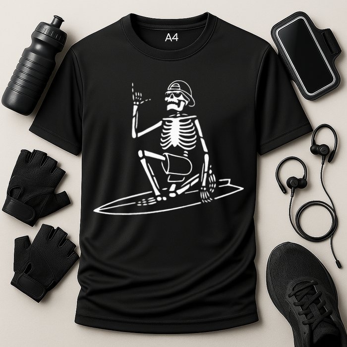 Skeleton Surfing Lazy Halloween Costume Skull Bones Surfer Performance Shirt