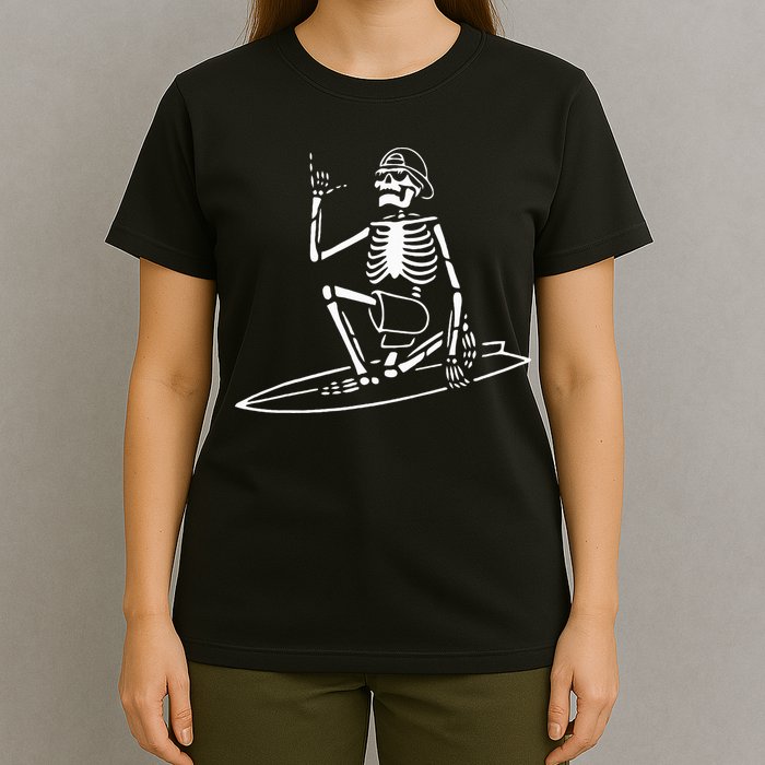 Skeleton Surfing Lazy Halloween Costume Skull Bones Surfer T-Shirt