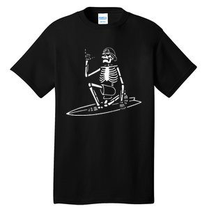 Skeleton Surfing Lazy Halloween Costume Skull Bones Surfer Tall T-Shirt