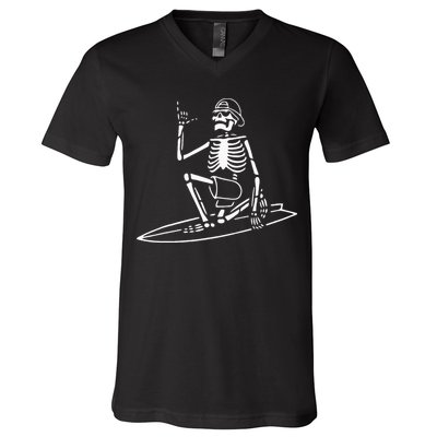 Skeleton Surfing Lazy Halloween Costume Skull Bones Surfer V-Neck T-Shirt